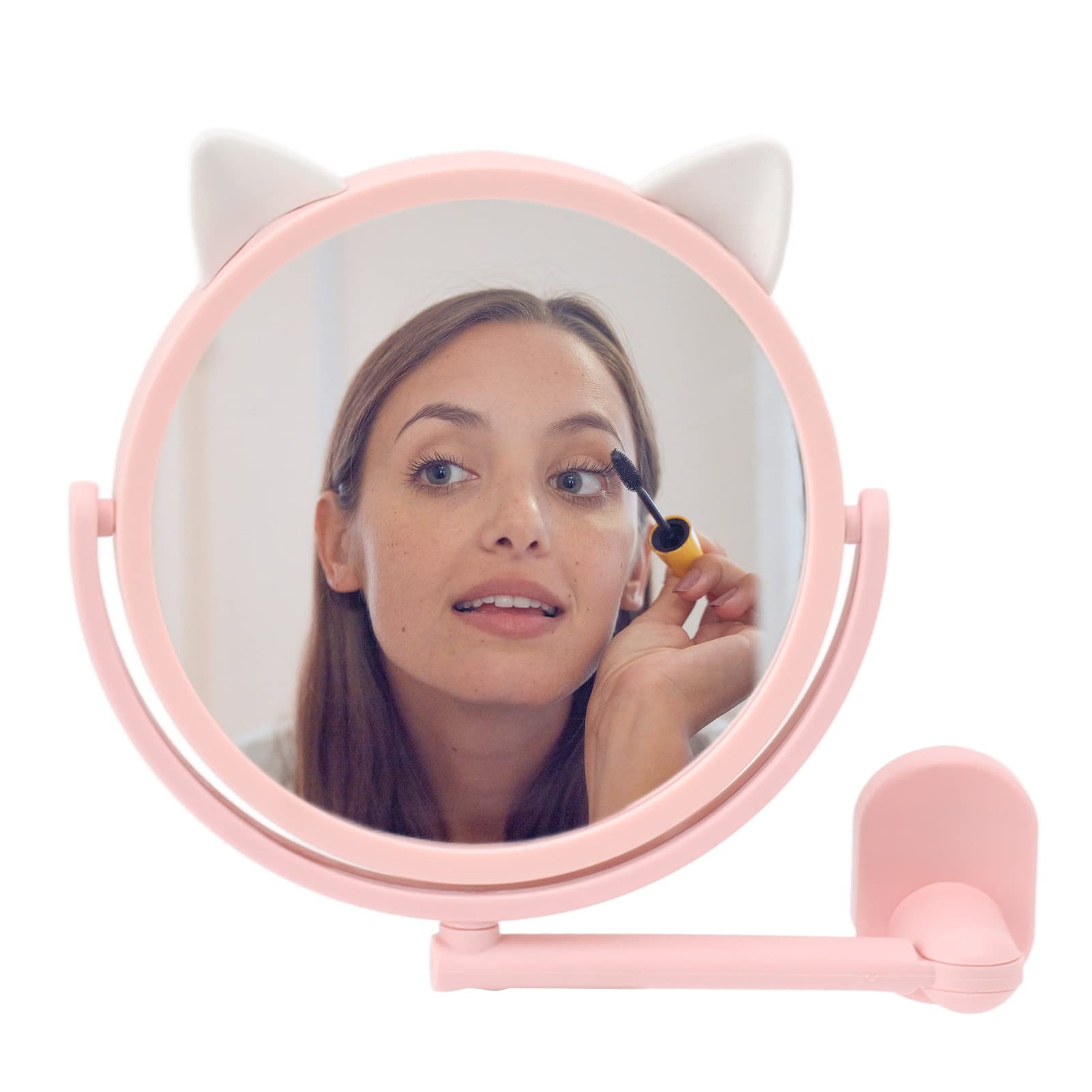 Wall Mounted Makeup Mirror Pink Lovely Cat Shape Vanity Mirror Adjustable Anti Fogging Clear Image Cosmetic Mirror Modern