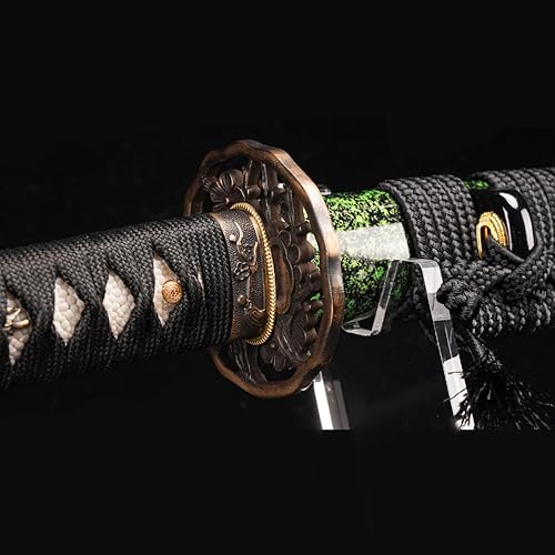 Miniatura 34 de ShadowDancer Espada Katana hecha a mano de espiga completa, auténtica hoja de acero T10/1095 con hamón real, no temperamento de arcilla L6 y borde