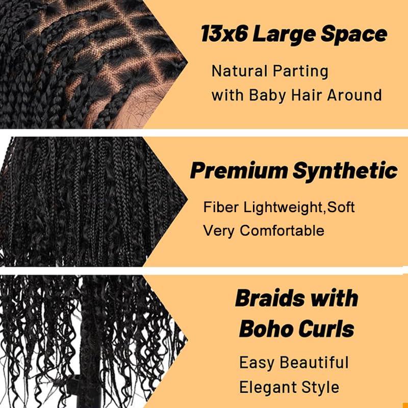 Alipearl Wig 36 Inch Knotless Braided Wigs Boho Braided Wig With Curly Ends 13x6 Lace Front Wig Synthetic Hair Goddess Triangle Braids Wig