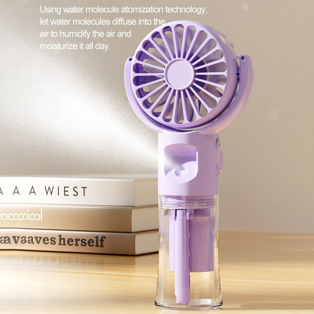 Ricaricabile per mini ventilatore rotante con nebulizzatore integrato e indicatore di livello per bambini e studenti (viola)