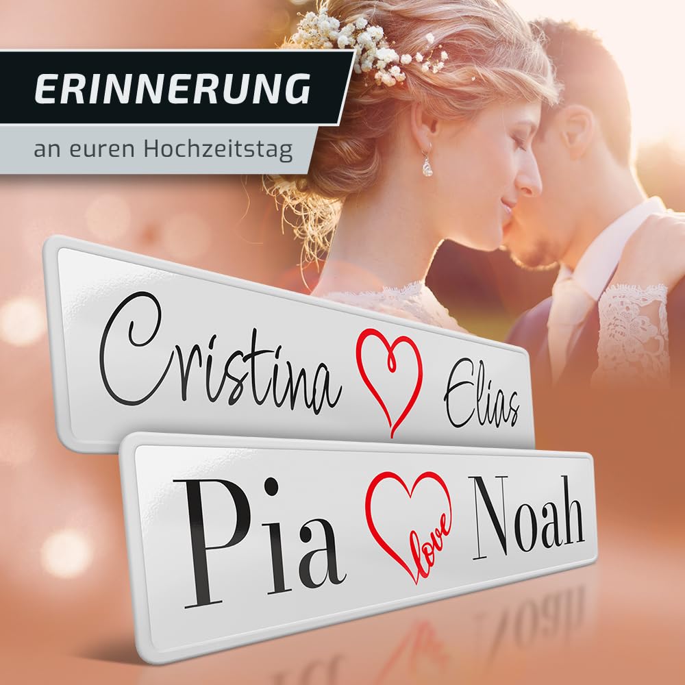 1x Hochzeit Autokennzeichen | ROTE HERZEN | Viele Motive zur Wahl | Hochzeitsauto Kennzeichen | Aluminium | Herzchen Liebe Heart | just married | grod gheirat | 520 x 110 mm