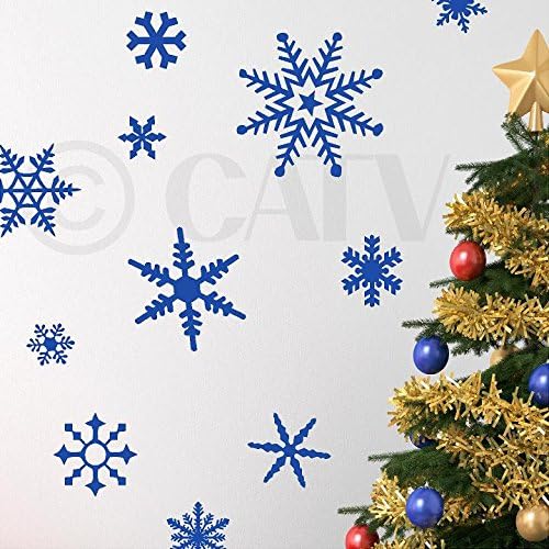 Large Snowflakes Set of 12 Vinyl Wall Pattern Decals (Blue)