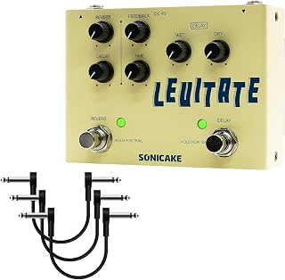 SONICAKE Delay Reverb 2 in 1 Guitar Effects Pedal with 3 Pack 6 Inch Patch Cable