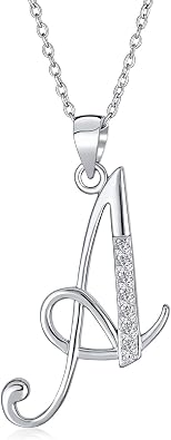 Bling Jewelry Pave CZ Script Alphabet Initial Pendant Necklace .925 Sterling Silver