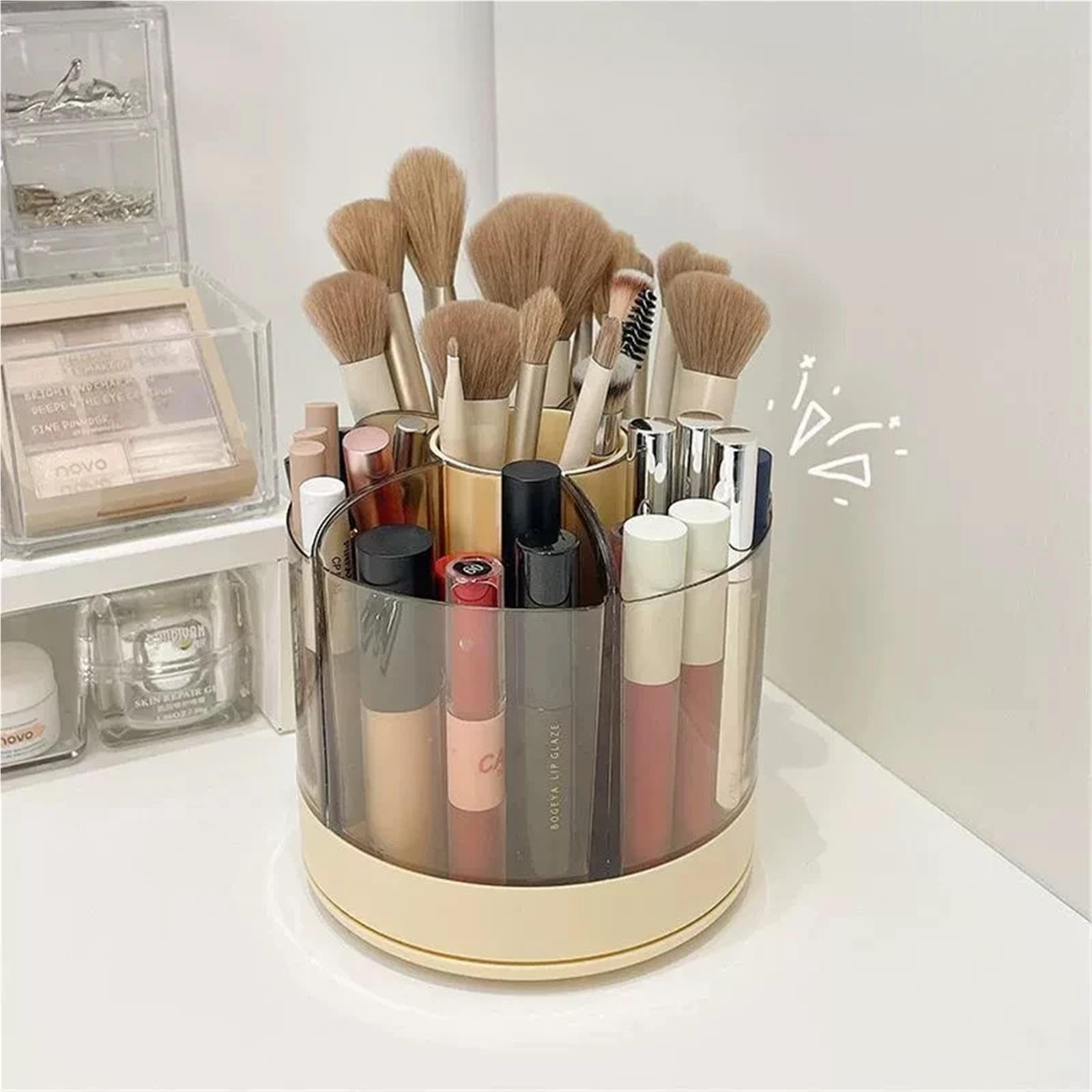 Organizer da Scrivania Rotante Organizer for matite rotante | Portaoggetti da tavolo rotondo con organizer for pennelli cosmetici a 6 scomparti(White)