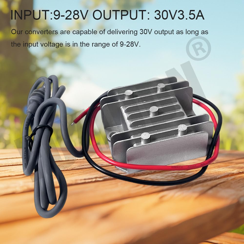 Mini konwerter DC Step Up 12 V na 30 V, 9-30 V, wejście 3,5 A, wzmacniacz napięcia wyjściowego z wtyczką typu C, wysokowydajny zasilacz do samochodu, kempingu, na zewnątrz, srebrny, stop