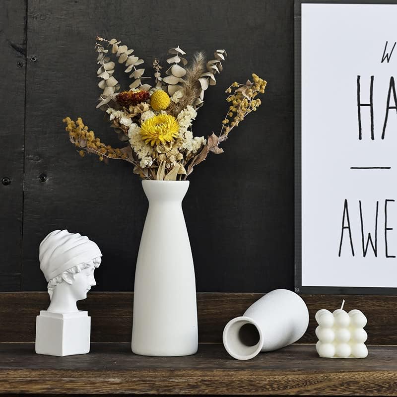 CEMABT White Ceramic vase Set-3 Small Flower vases for Decor,Modern Boho Farmhouse Home Decor,Decorative vase for Pampas Grass&Dried Flowers,idea Shelf,Table,Bookshelf ，Entryway- Distressed - Image 9