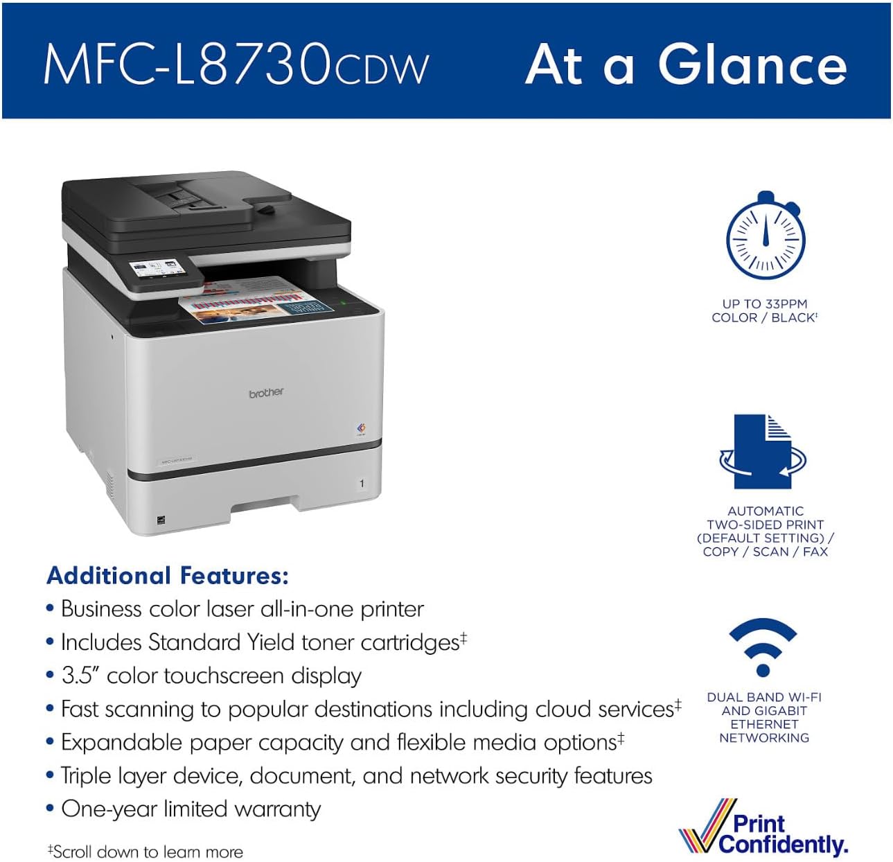 Brother MFC-L8730CDW Business Color Laser All-in-One Printer with Duplex Print, Scan, Copy, Wireless Networking, and Advanced Security Features with Toner Cartridges (5 Items) 4 613junYqKCL. AC SL1500