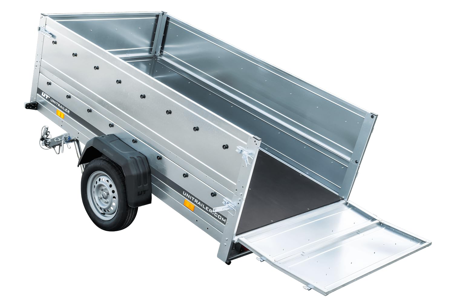 UNITRAILER Robuster Anhänger mit Kippfunktion, 750 kg Zuladung, 2304 x 1256 cm Ladefläche, Bordwände