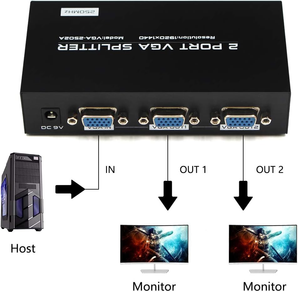 Discount 80% Powered 1 in 2 Out VGA Video Splitter Distribution Box Signal Copy with Power Adapter 250mhz High Resolution 1920X1440 Discount 90% Powered 1 in 2 Out VGA Video Splitter Distribution Box Signal Copy with Power Adapter 250mhz High Resolution 1920X1440
