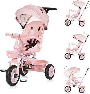 Chipolino Triciclo Marathon 2 en 1, asiento reversible, ruedas de goma, techo, color: rosa