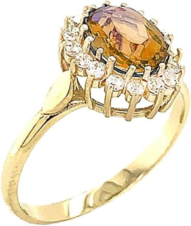 Certified 14k Gold Genuine Citrine and CZ Fancy Engagement/Wedding Solitaire Ring