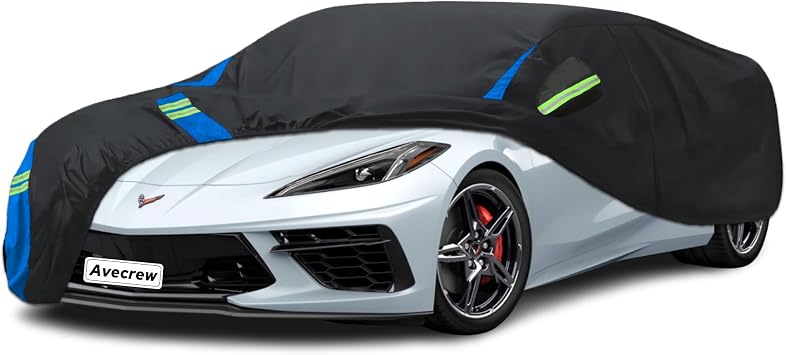 Avecrew for Chevrolet Corvette C4/C5/C6/C7 Car Cover Waterproof All Weather for Automobiles, Outdoor Full Exterior Covers Fit 1984-2019 Corvette C4/C5/C6/C7 with Windproof Strap and Driver Door Zipper
