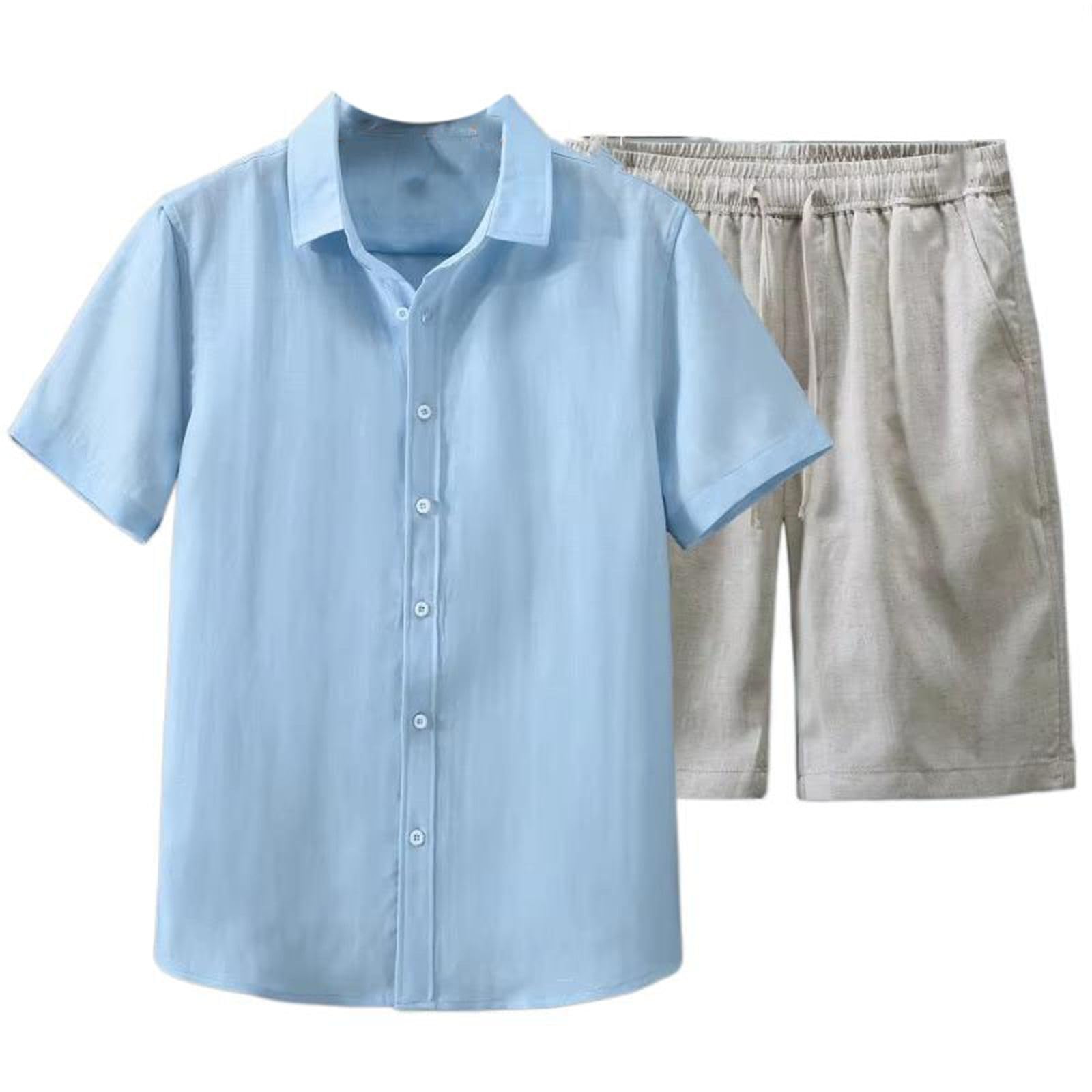 Set da uomo casual traspirante, camicia a maniche corte e pantaloncini estate