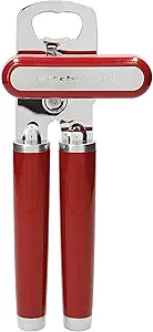 KitchenAid Classic Multifunction Can Opener and Bottle Opener Easy to Use, Razor Sharp Stainless Steel Cutting Wheel, Soft Ergonomic Handles, Empire Red