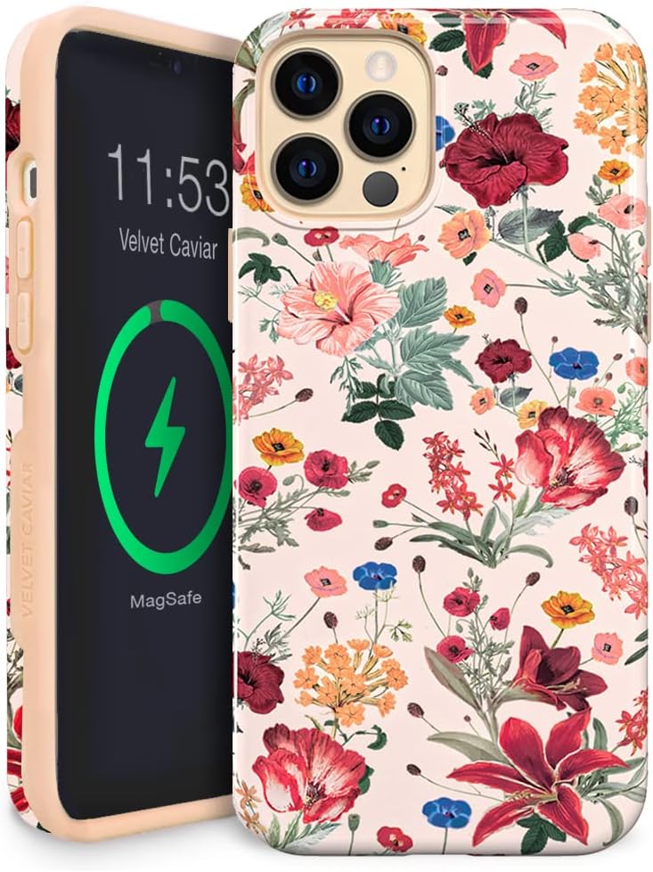 VELVET CAVIAR for iPhone 13 Pro Case - Compatible with MagSafe - 10ft Drop Tested - Vintage Floral Wildflowers