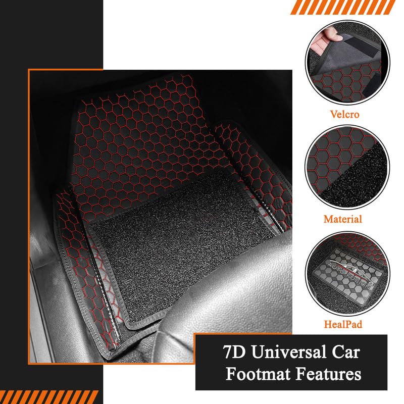 Image of SuperTech 7D Universal Fit Car Foot Mat for Kia Seltos 2019-2022 | Luxury 7D Floor Mats | Waterproof, Dustproof, Anti-Slip, Full Coverage |Black Red