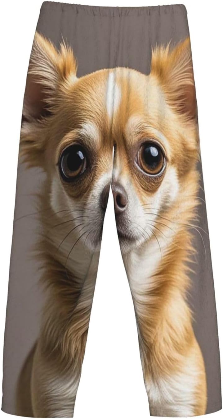 Men's Pajama Pants Flannel Pj Bottoms Cute chihuahua Sleep Pant with Drawstring & Pockets