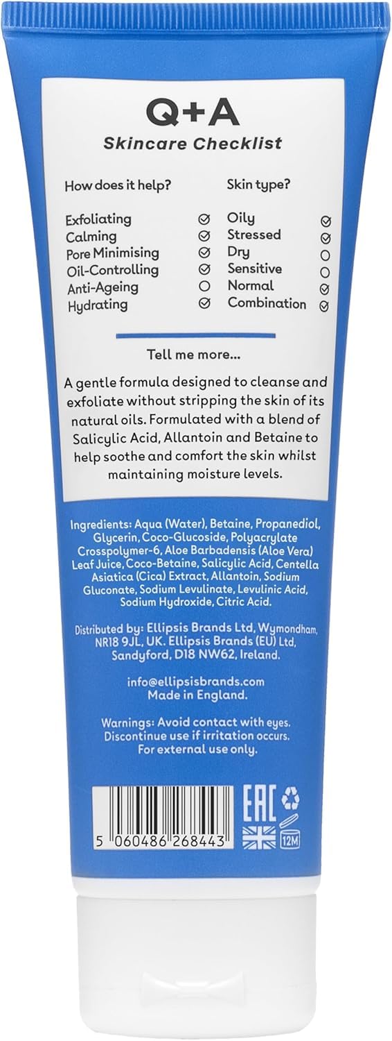Q+A Salicylic Acid Daily Cleanser Exfoliating Face Wash for Clear Skin, Targets Breakouts & Pore Congestion, Hydrating with Betaine & Allantoin, Vegan & Cruelty-Free, Made in UK, 125ml - Image 2
