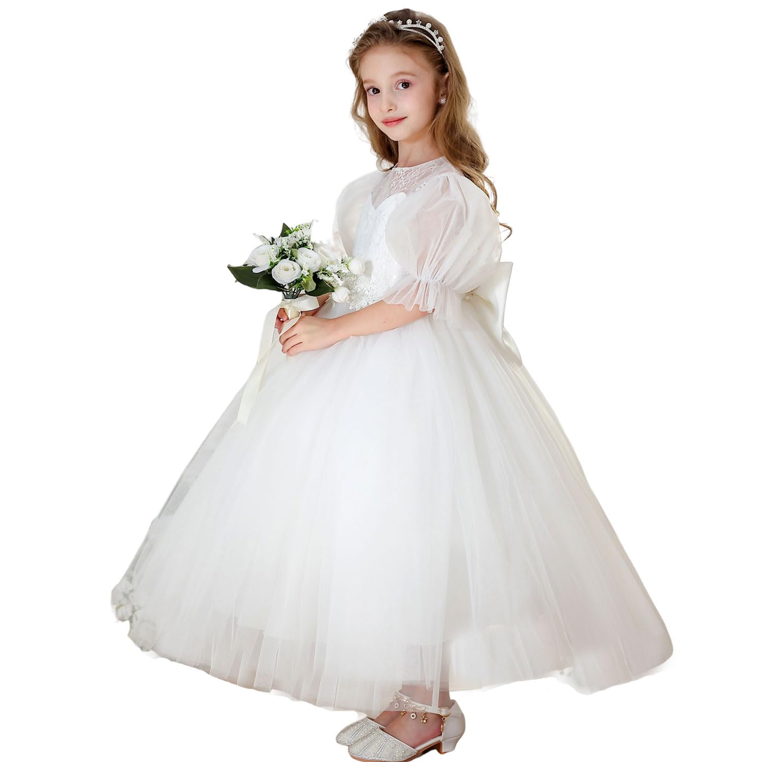 Flower Girl Dress for Wedding Lace First Communion Formal Dresses Kids Birthday Party Pageant Ball Gown