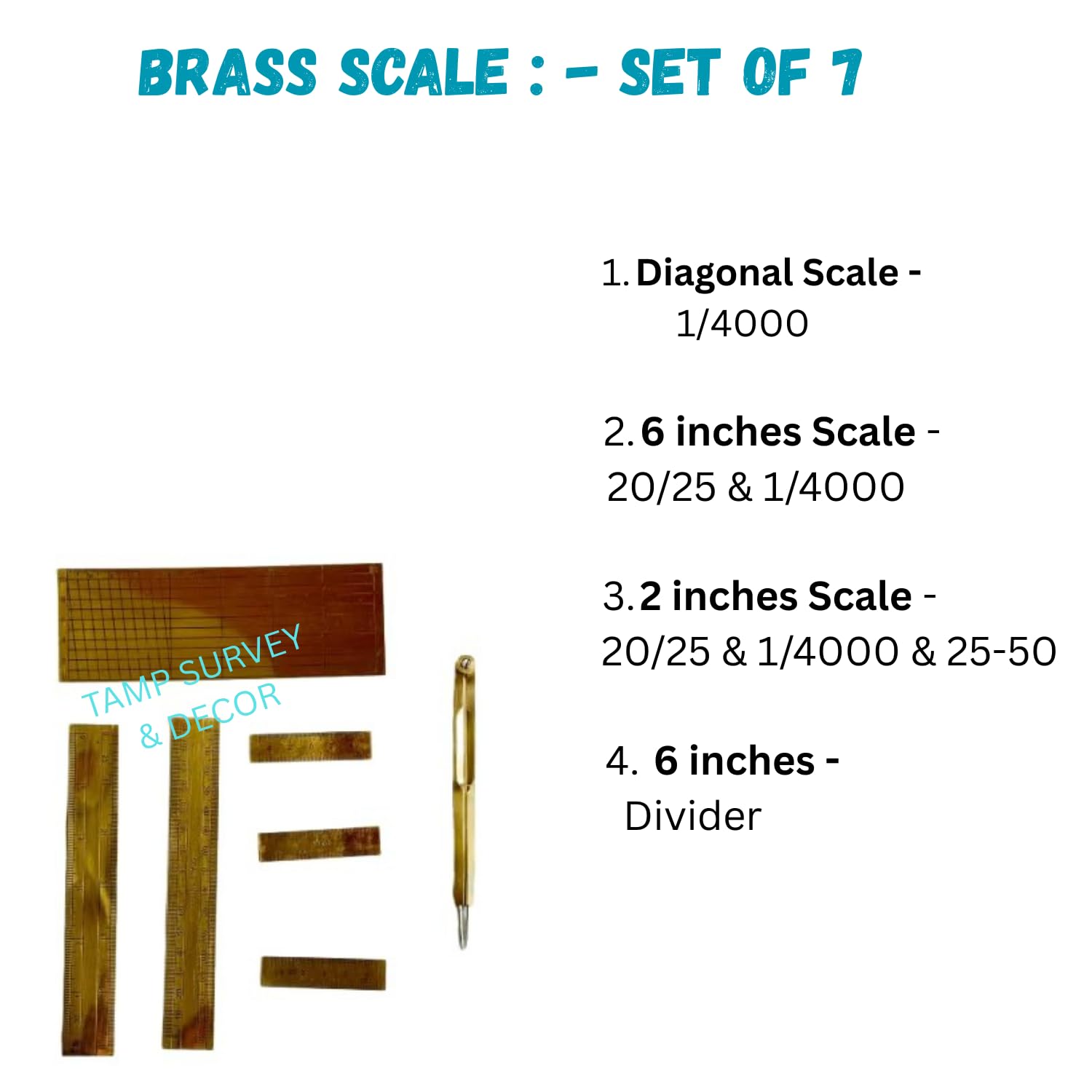 PATWARI SURVEY SCALE BRASS ENGINEERING SCALES/PATWARI POCKET SCALES (SET OF 7) 1