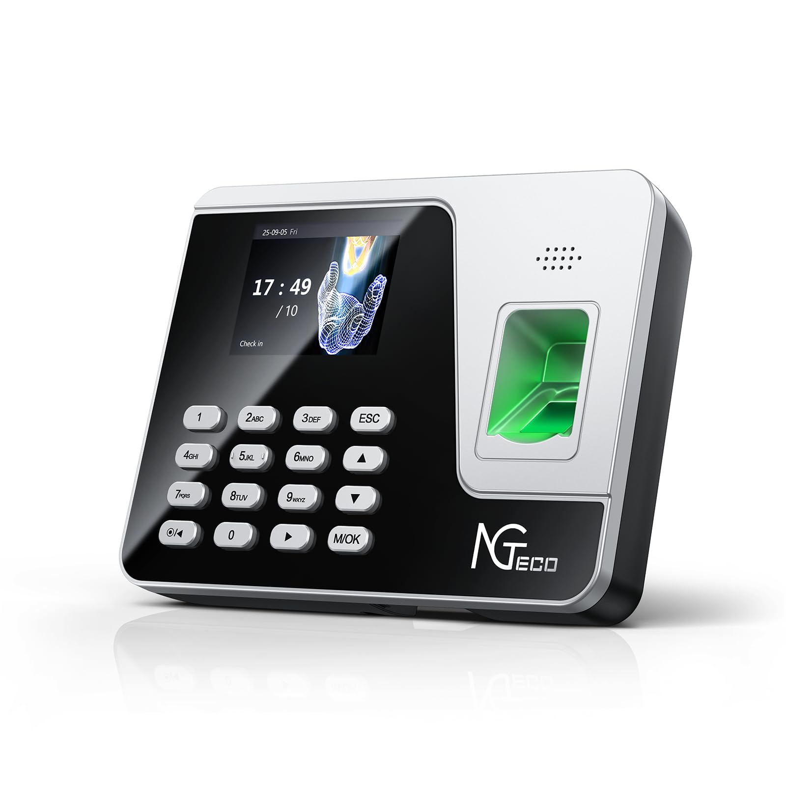 NGTeco Zeiterfassungsgerät für Mitarbeiter (Fingerabdruck + PIN), Standalone Stechuhr, Kein WiFi/Software/Monatliche Kosten, Deutsch