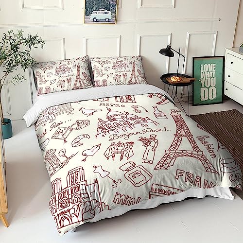 Parure de lit Tour Eiffel en microfibre style industriel avec 2 taies d'oreiller