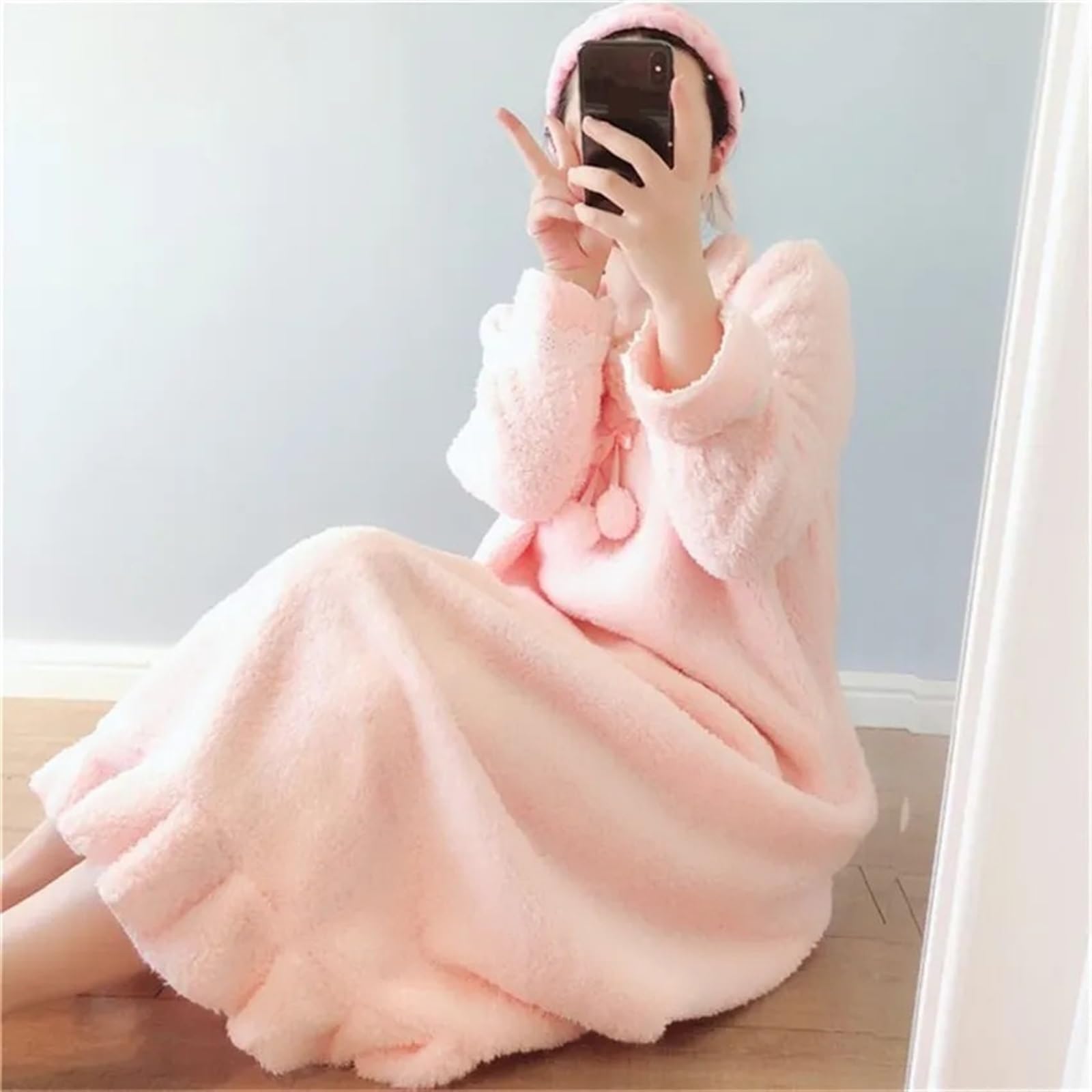 Chemise De Nuit Femme Hiver - Flanelle & Polaire Corail - Style Princesse - Manches Longues - Confort Maison Chaud