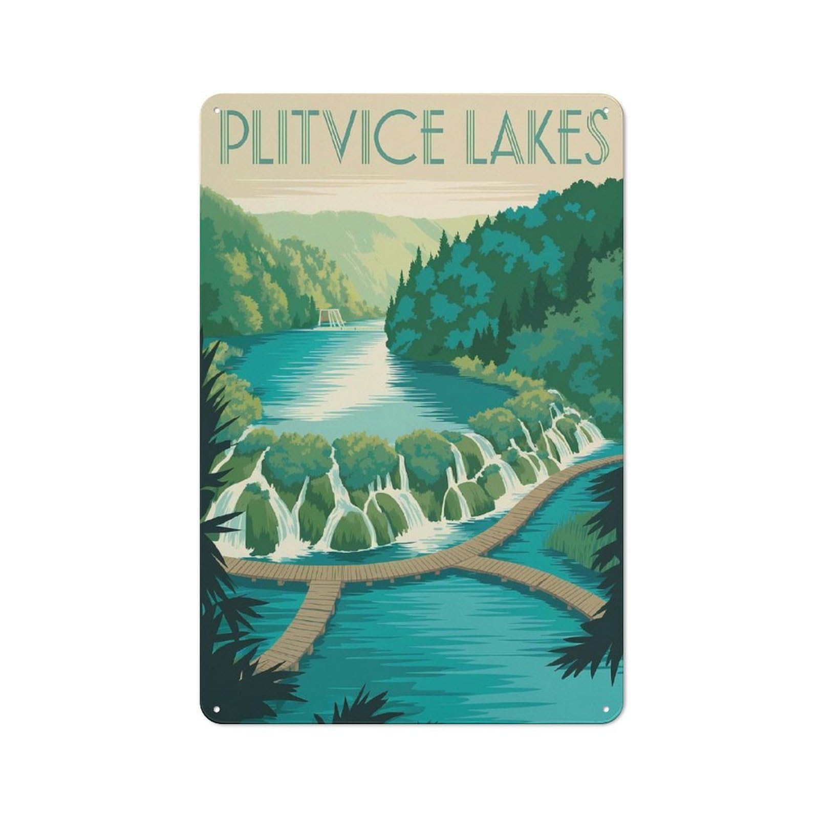 Junmoney Style-24 Tin Wall Plaque 30X20cm With Plitvice Lakes Travel For Garage Wall, For People Furnishing A Garage, For Retro Home Interiors