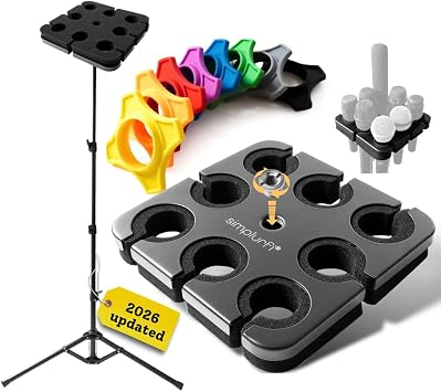 Multi Microphone Holder with floor Mic Stand - Square Tray Attachment holds up to 8 mics On Stage Organizer and Display - 8 Anti-roll Rings Included