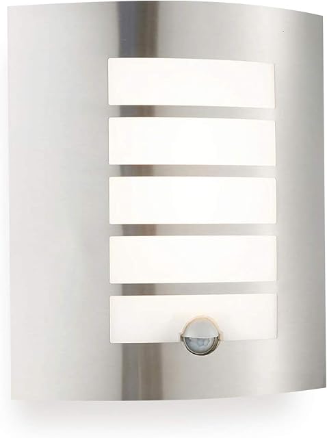 Bianco PIR Lights Outdoor - Curved Design Outside Lights Mains Powered - Integrated 7W SMD LED Security Lights with Motion Sensor Mains Powered - IP44 Weatherproof Wall Lights, Warm White Colour