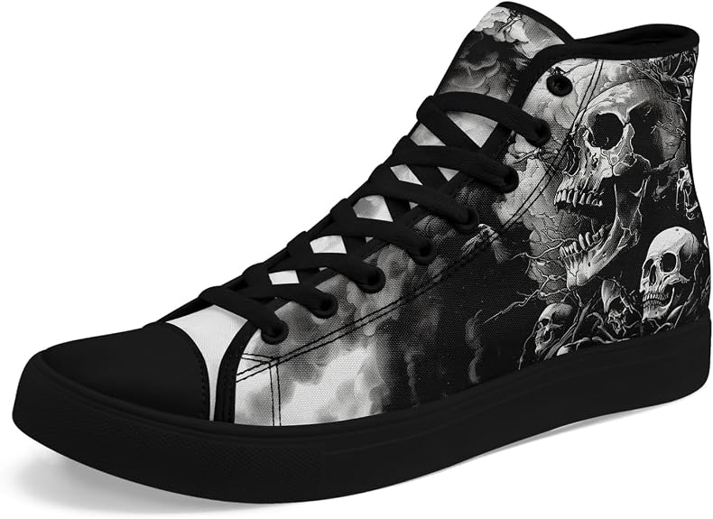 Men's Skull Canvas High Top Shoes Classic Fashion High Top Sneakers Unisex Casual Lace Up Tennis Shoes
