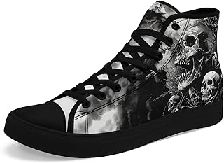 Men's Skull Canvas High Top Shoes Classic Fashion High Top Sneakers Unisex Casual Lace Up Tennis Shoes