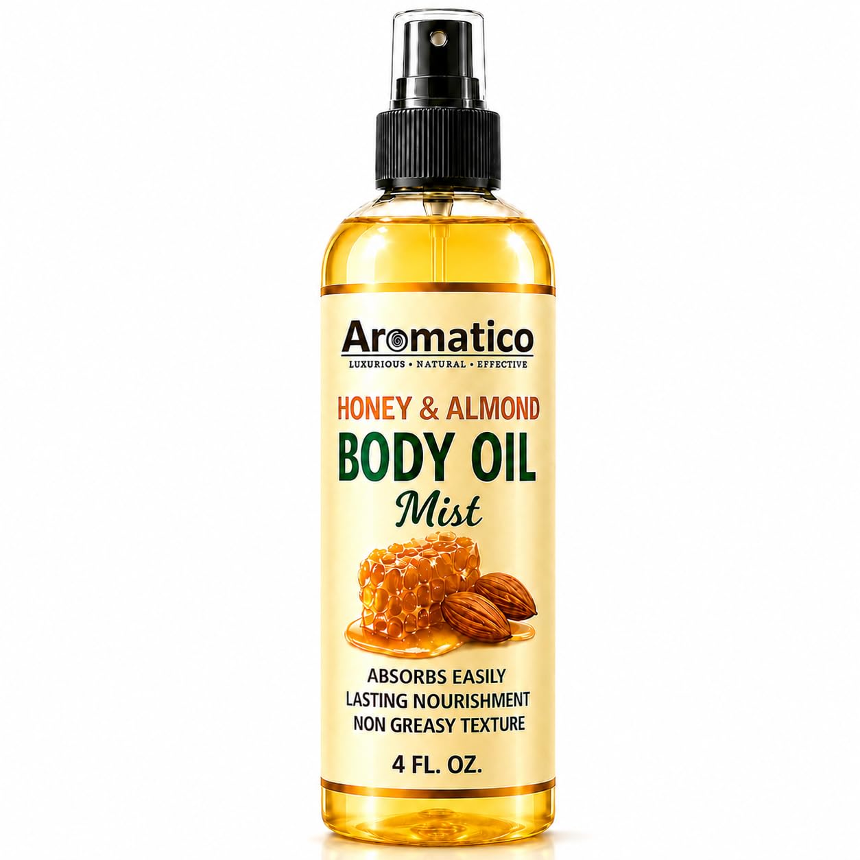 Aromatico Honey Almond Body Oil Mist Spray for Women, Travel Size, 4 Fl Oz