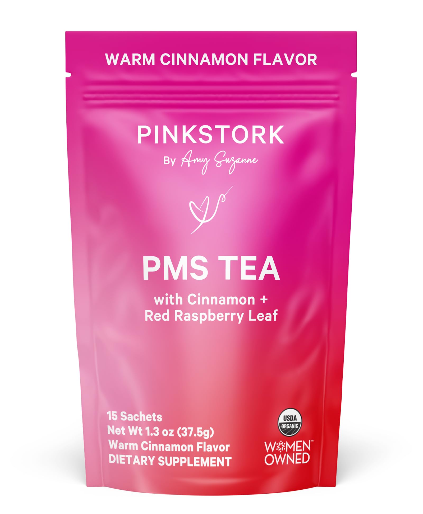 Pink Stork Organic PMS Tea for Hormone Balance, Mood Swings, Bloating, and Period Regularity - 8 Herbs - Vitex, Red Raspberry Leaf, Chamomile - Caffeine-Free - 15 Sachets, Hot or Iced