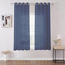 Joydeco Modern Living Room Curtains, 2 Pieces, 140 x 160 cm, Short Net Curtains, Translucent Windows with Eyelets for Double Bedroom, Dining Room – Royal Blue