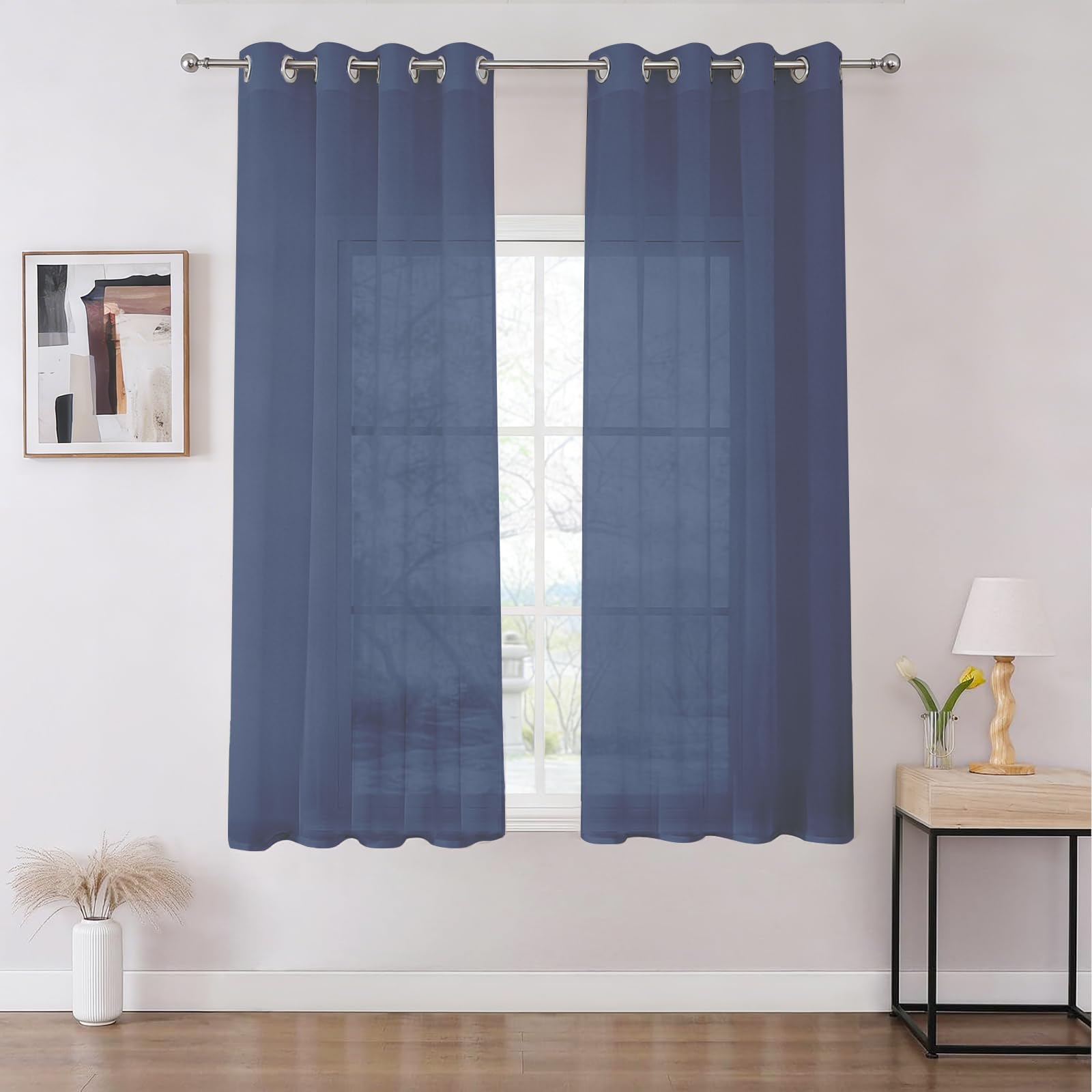 Joydeco Gardinen mit Ösen Transparente 2er Set, Optik Gardine Voile Ösenvorhang Ösenschal Durchsichtig Vorhang Kurz für Schlafzimmer Wohnzimmer Schlaufenschal