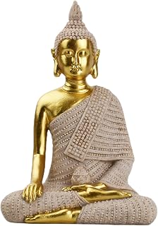 6.5 Inch Hand-Painted Buddha Statue - Exquisite Meditation Sculpture for Home/Office Desk, Feng Shui Zen Decor, Unique Housewarming Gift - Gilded Sandstone