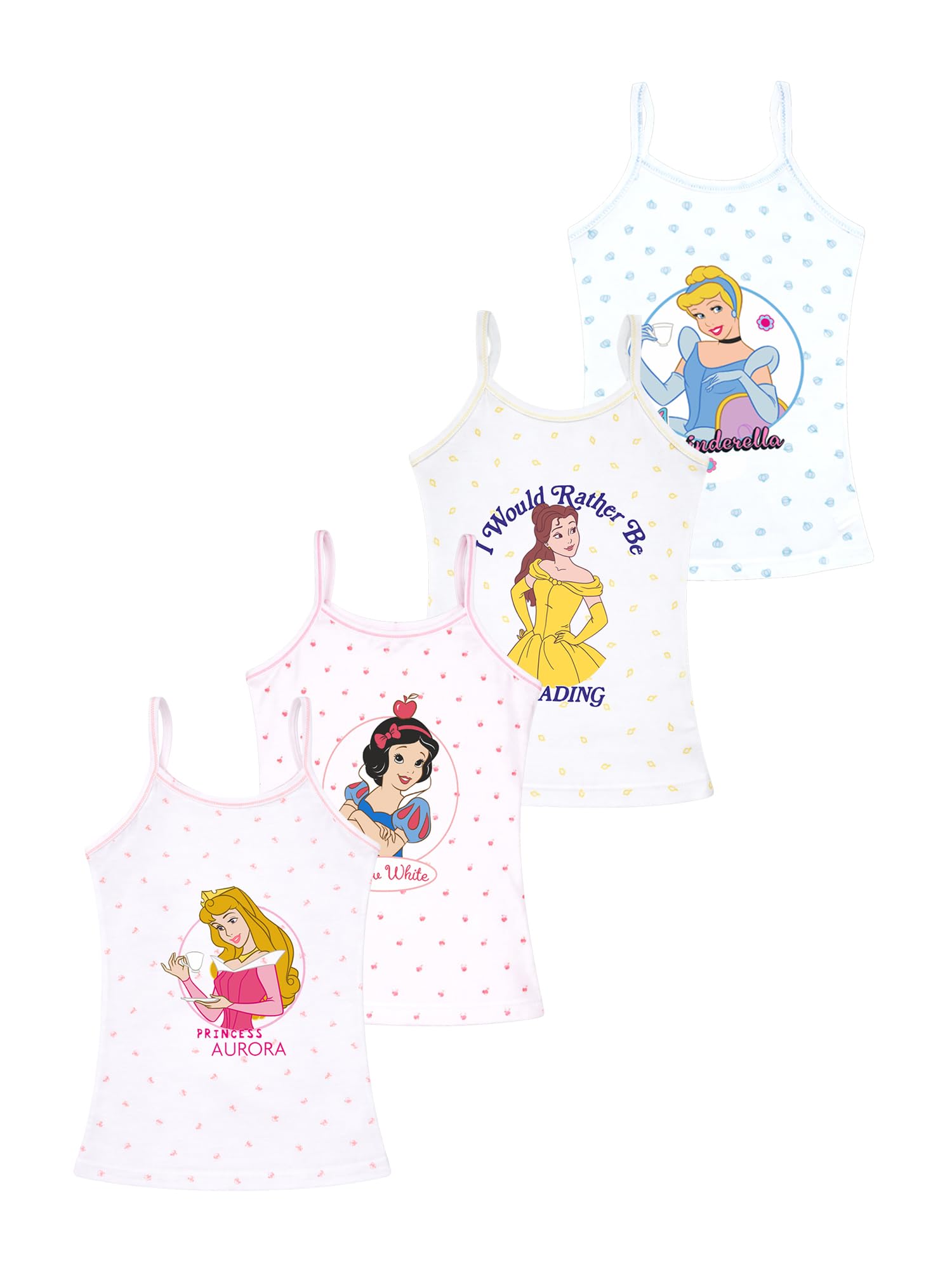 Princess Printed Girl's Regular Fit Vest Pack of 4 Print May Vary (Color & Print May Vary)