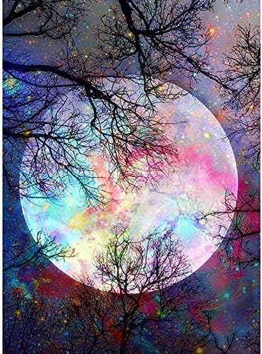 AIRDEA DIY 5D Diamond Painting Moon by Number Kits for Adults, Bright Moon Diamond Painting Kits Round Full Drill Diamond Art Kits Moon Night Picture Arts Craft for Home Wall Art Decor 11.8x15.8 inch