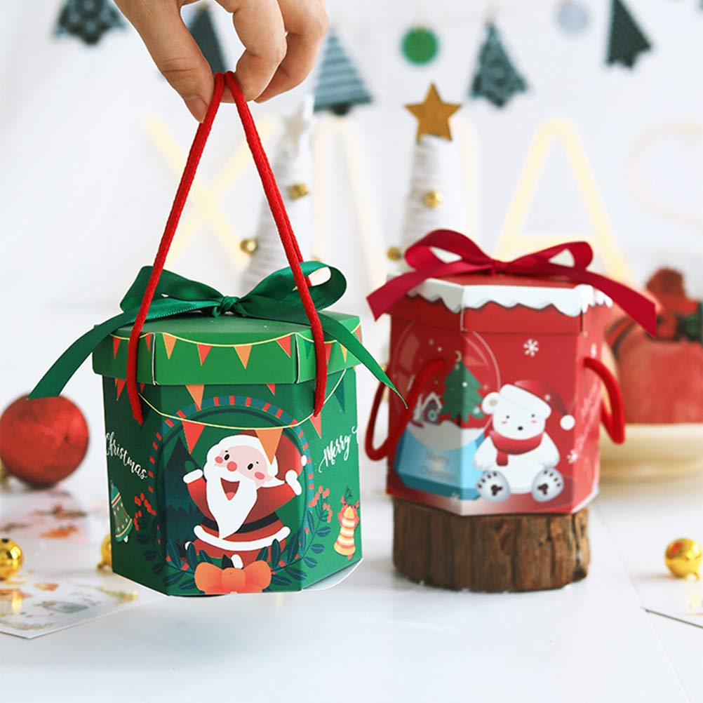 PartyKindom 12pezzi Scatola Regalo di Natale in Carta Esagonale Scatola per Imballaggio Natalizio di Caramelle Contenitore per Regali per Feste Alimenti Torte e Regali di Natale Stile Casuale