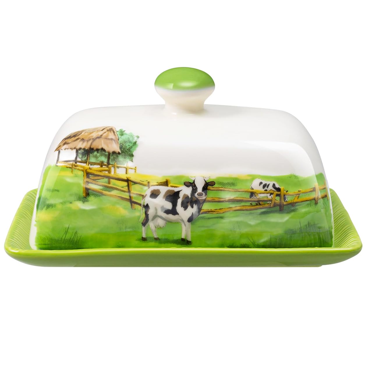 Butter Dish with Lid, French Ceramic Butter Keeper Dish for Kitchen Home, Butter Crock Container Keep Butter Fresh Engraved Butter Storage 18.99x10.99x8.48 CM Modern Farmhouse Kitchen Decor Gift
