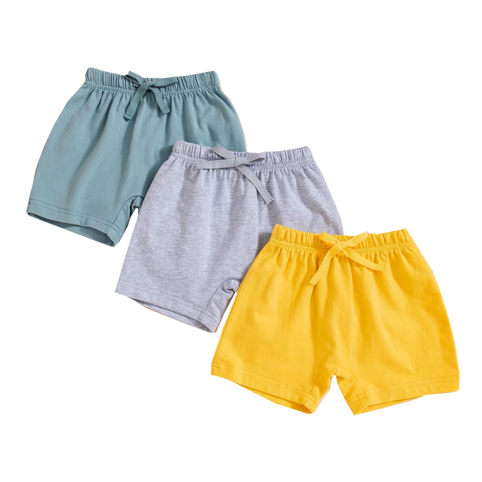 3 Pack Baby Boy Shorts Solid Cotton Short with Drawstring Casual Summer Bottoms Pants