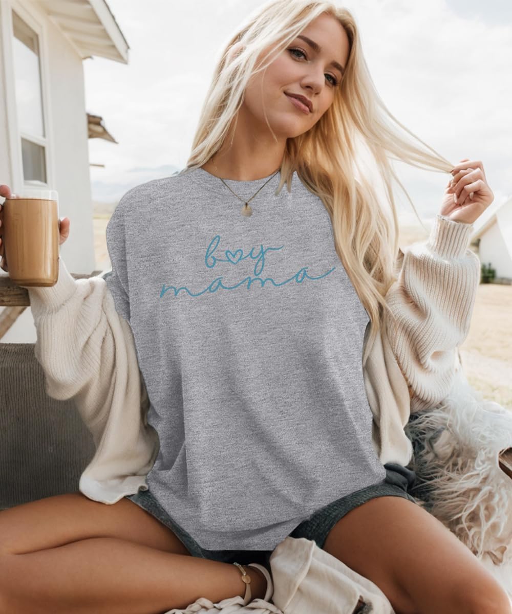 Boy Mom Shirt for Women Oversized Mama Tshirt Mom Lift T-Shirt Gift for Mom Casual Tee Tops - Image 5