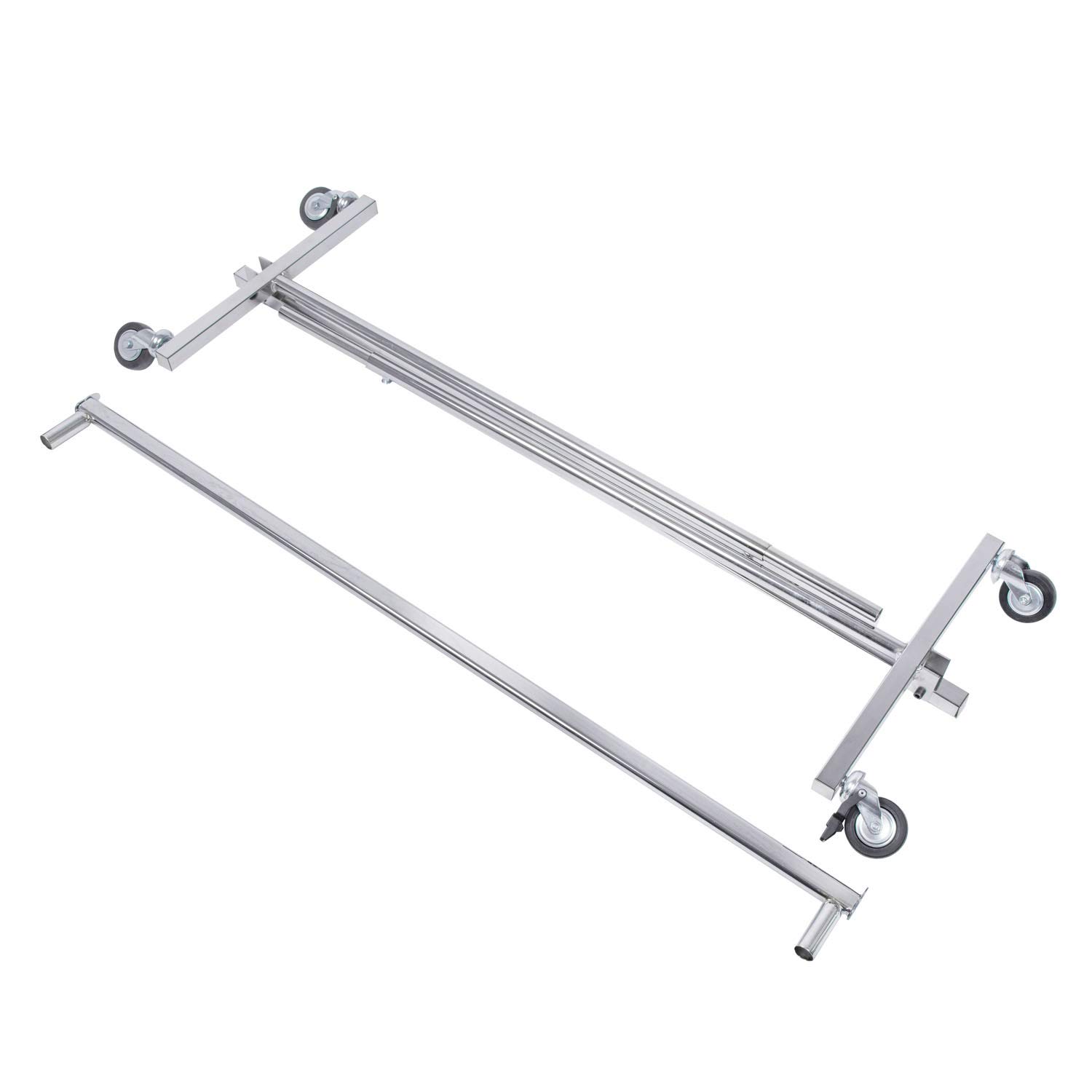 goodsforbusiness GmbH Rollständer Kleider-Transportständer klappbar H120-190 x B140-220 x T53cm, in der Höhe u. Breite verstellbar | Zusammenfaltbarer Kleiderständer verchromt, 80mm Rollen