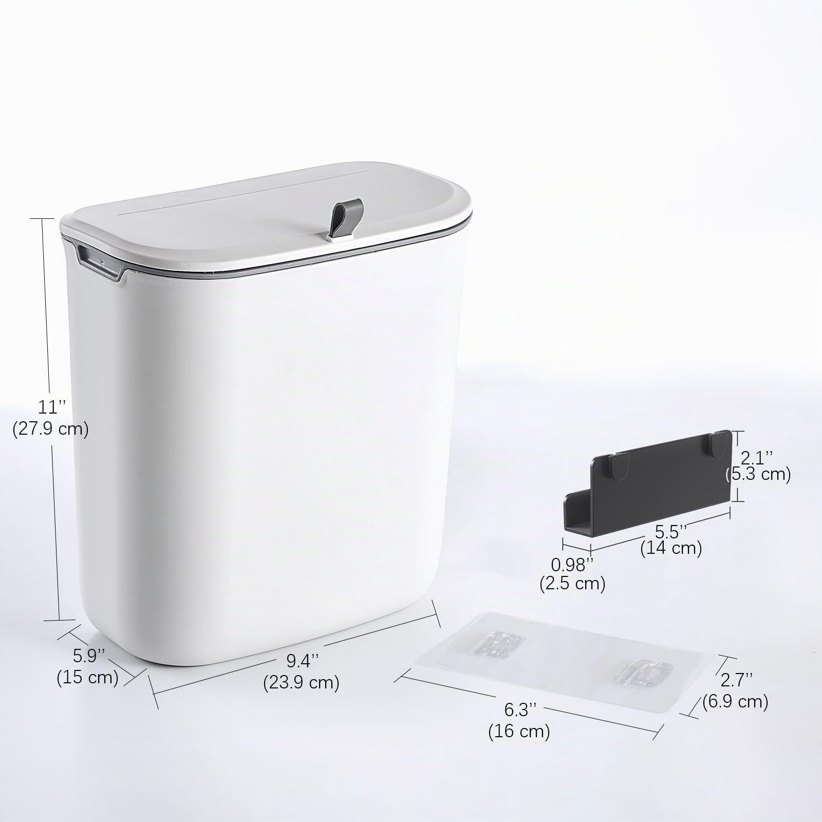 ELPHECO Pattumiera da cucina da 9,5 litri, da appendere, con coperchio, porta dell'armadio da cucina, sotto il lavandino, bidone della spazzatura in plastica, bidone della spazzatura con montaggio a