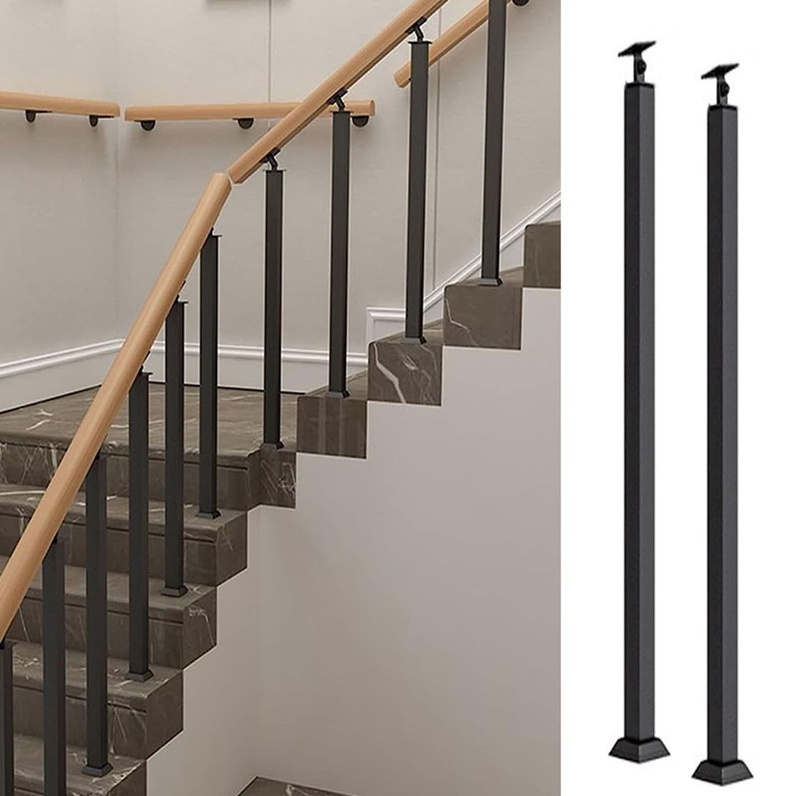 GLDYTVF Square Transition Baluster Column - Metal Handrail Railing Post, with Flat Adjustable 270° Angle Bracket, Garden Corridor Lofts Villa Stair Guardrail, Balustrade Fence Spindles(2PC