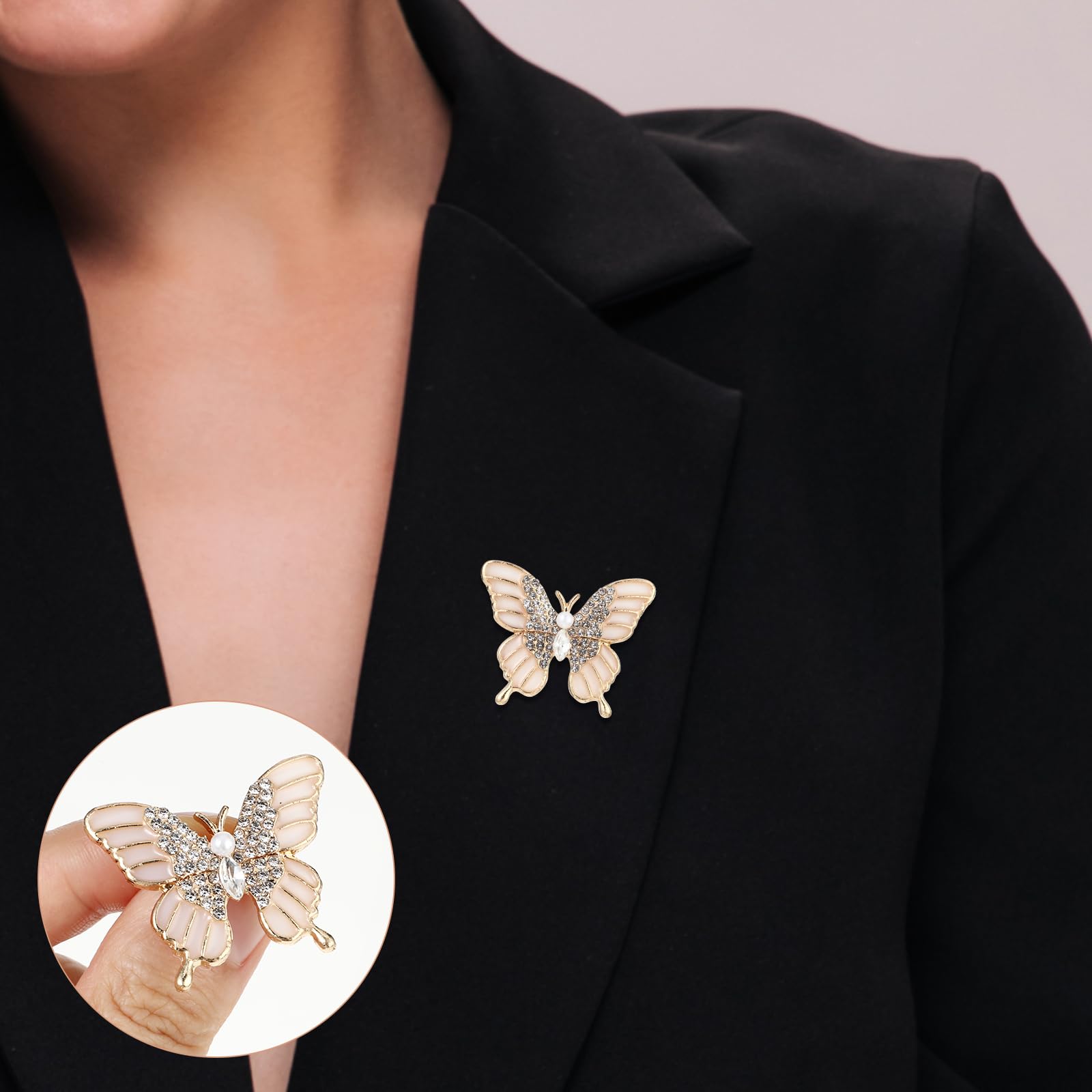Andibro 4 Stück Schmetterlings Broschen für Damen,Strass Perlen Broschennadeln Modische Gold Broschen Anstecknadeln Elegant Schal Anstecknadel Clip Abzeichen Corsage Schmuck