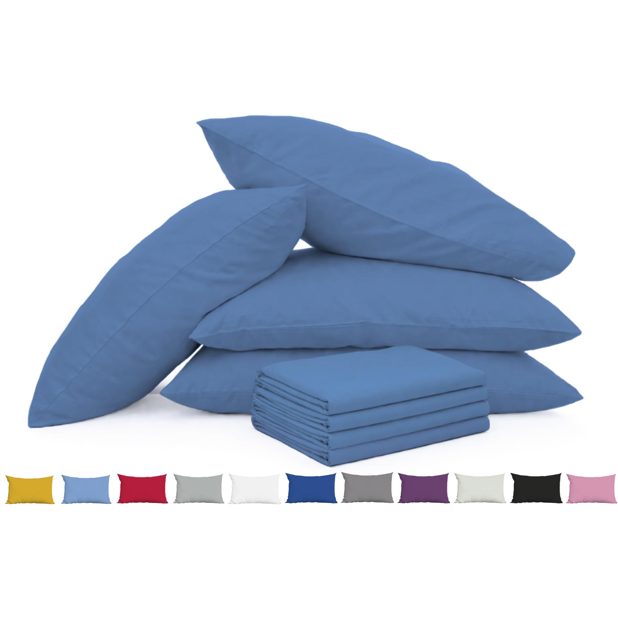 Pillow Cases 4 Pack Navy Blue - 100% Brushed Microfibre UK-Standard Size 50x75cm Envelope Closure Pillowcases - OEKO-TEX Certified, Wrinkle & Fade Resistant Pillow Covers (Pack of 4, Navy Blue)