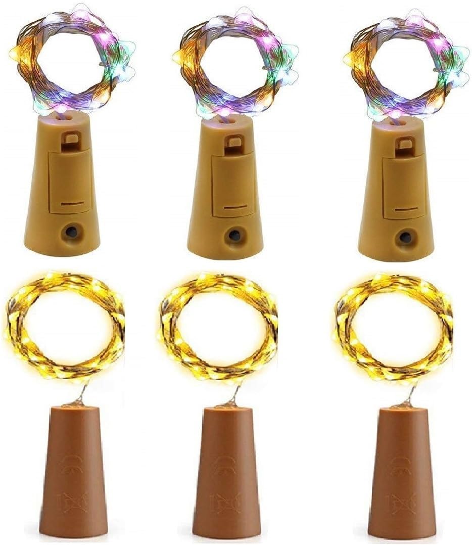 TrendX® 20 LED Wine Bottle Cork Lights, Copper Wire String Lights, 2 Meter Battery Operated Fairy Lights, Bottle DIY, Christmas, Wedding Party (3 Warm White & 3 Multicolor)